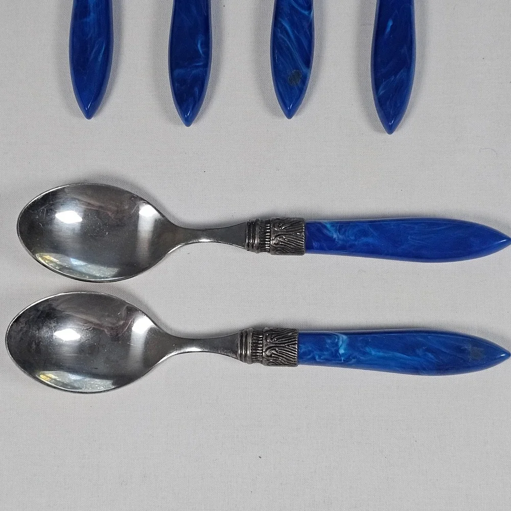 Stanley Roberts 20pc Flatware Set Blue Marbled Resin Handle 18/10 Stainless